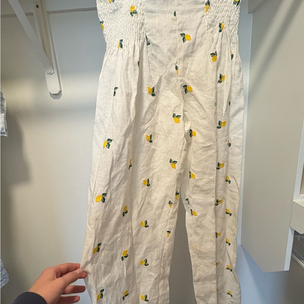 Italian White Linen pants with Yellow Lemon Print
